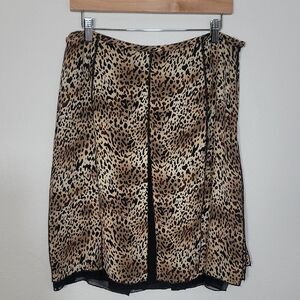 Sunny Leigh Leopard Print 100% Silk Skirt Size 12 Midi Knee Y2K Whimsigoth 90s